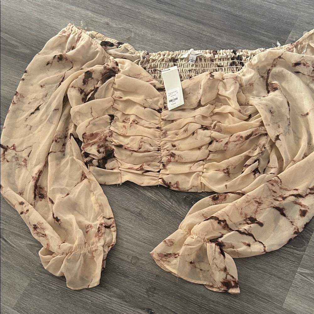 Elegant Cream and Brown Off-Shoulder Top